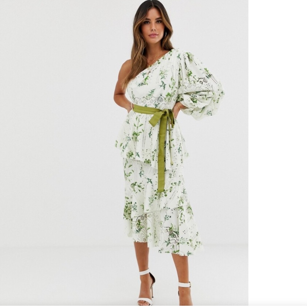 NWT ASOS one shoulder cut work floral print dress with belt
